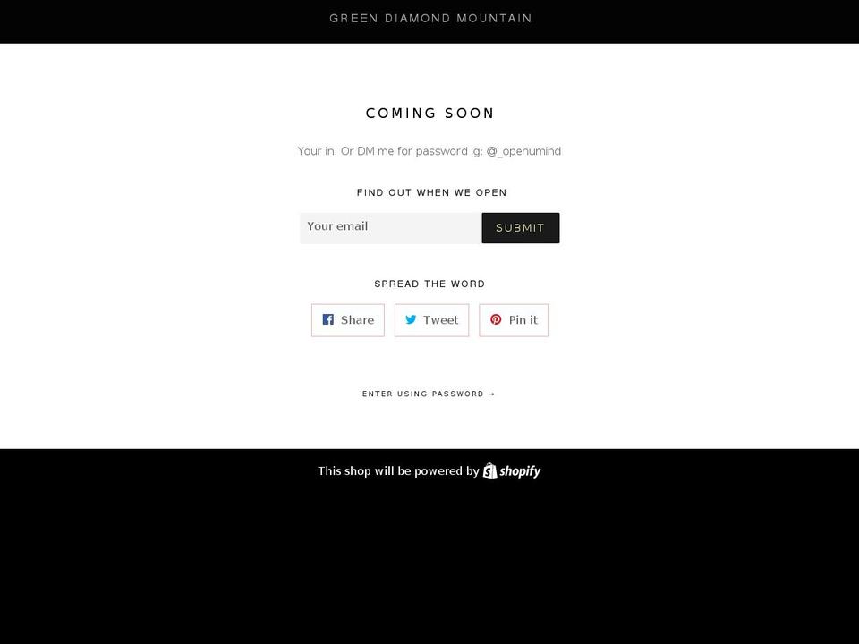 greendiamondmountain.com — Shopify storefront screenshot