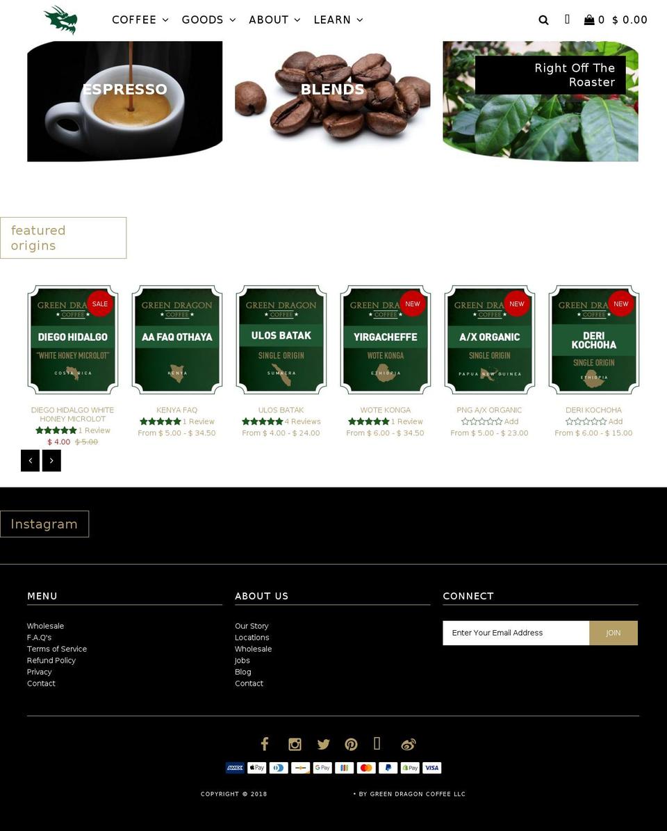 greendragon.coffee shopify website screenshot