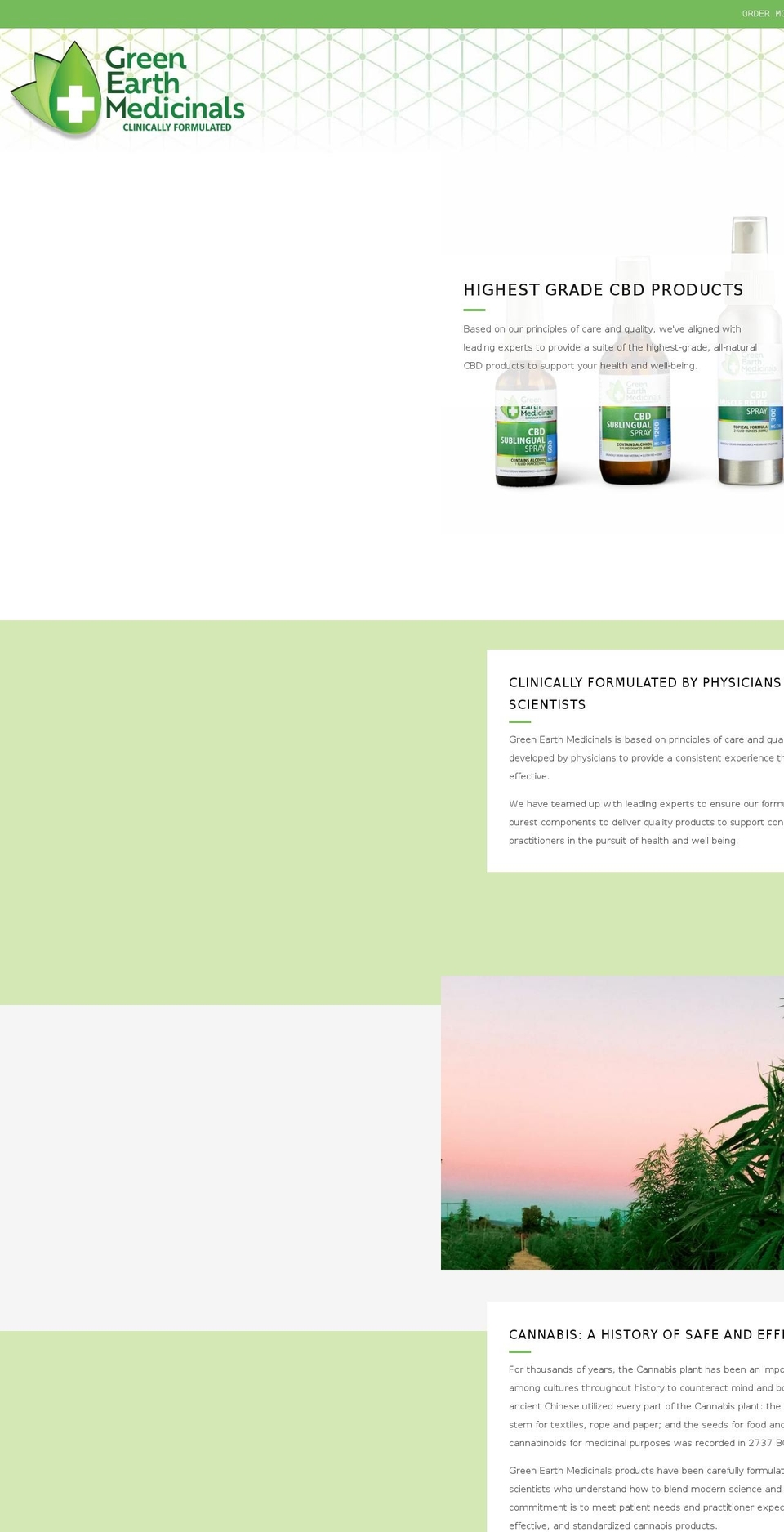 greenearthmedicinals.com shopify website screenshot