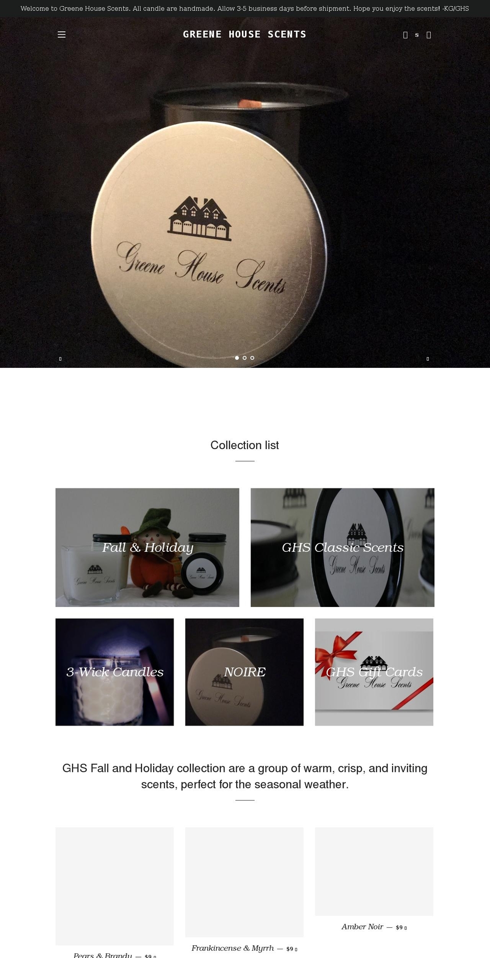 greenehousescents.com shopify website screenshot