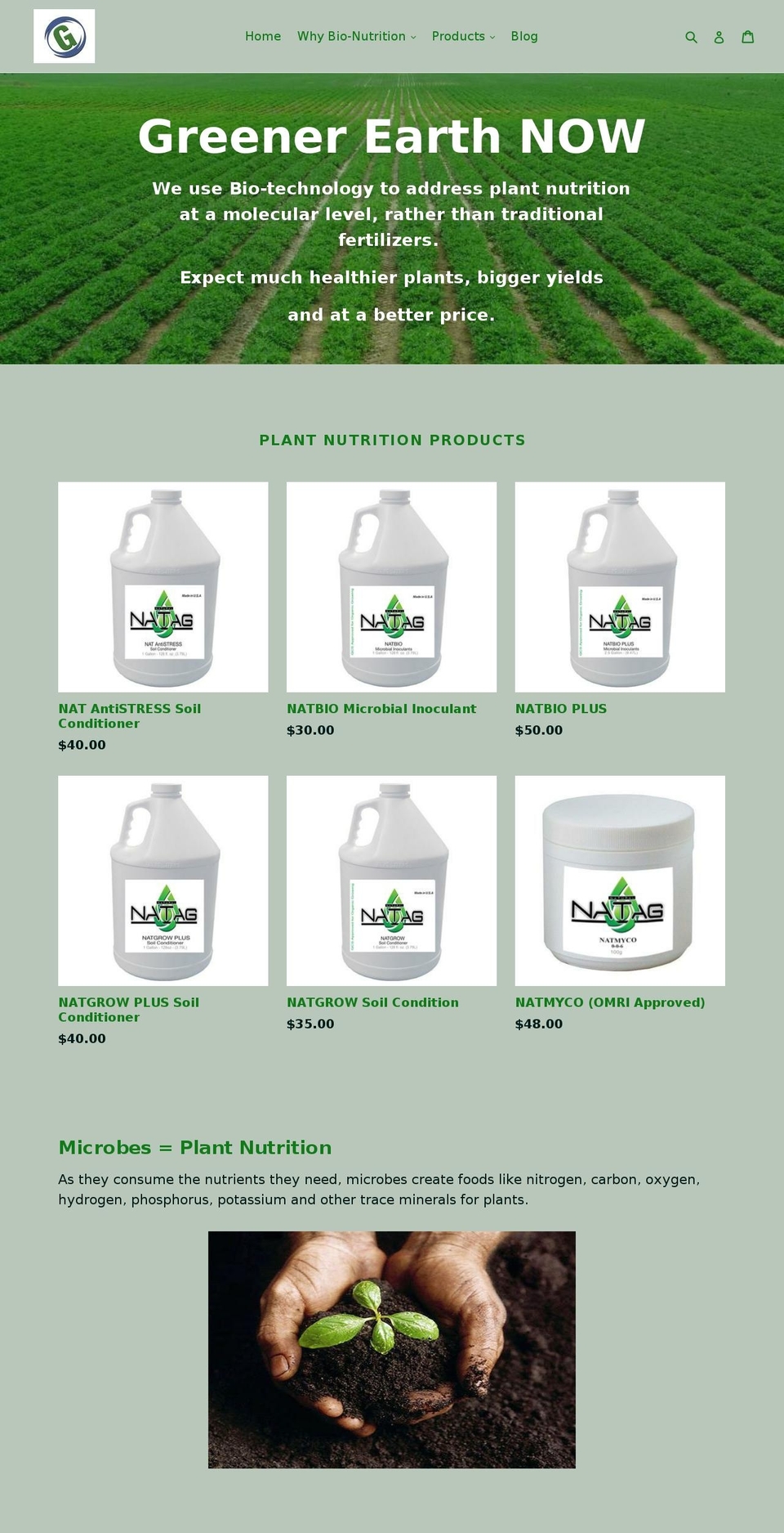 greenerearthnow.com shopify website screenshot