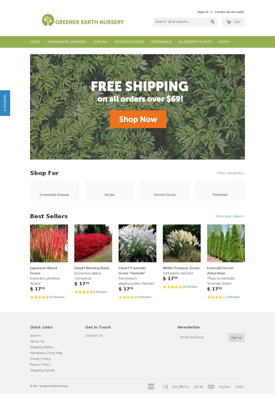 greenerearthnursery.com shopify website screenshot