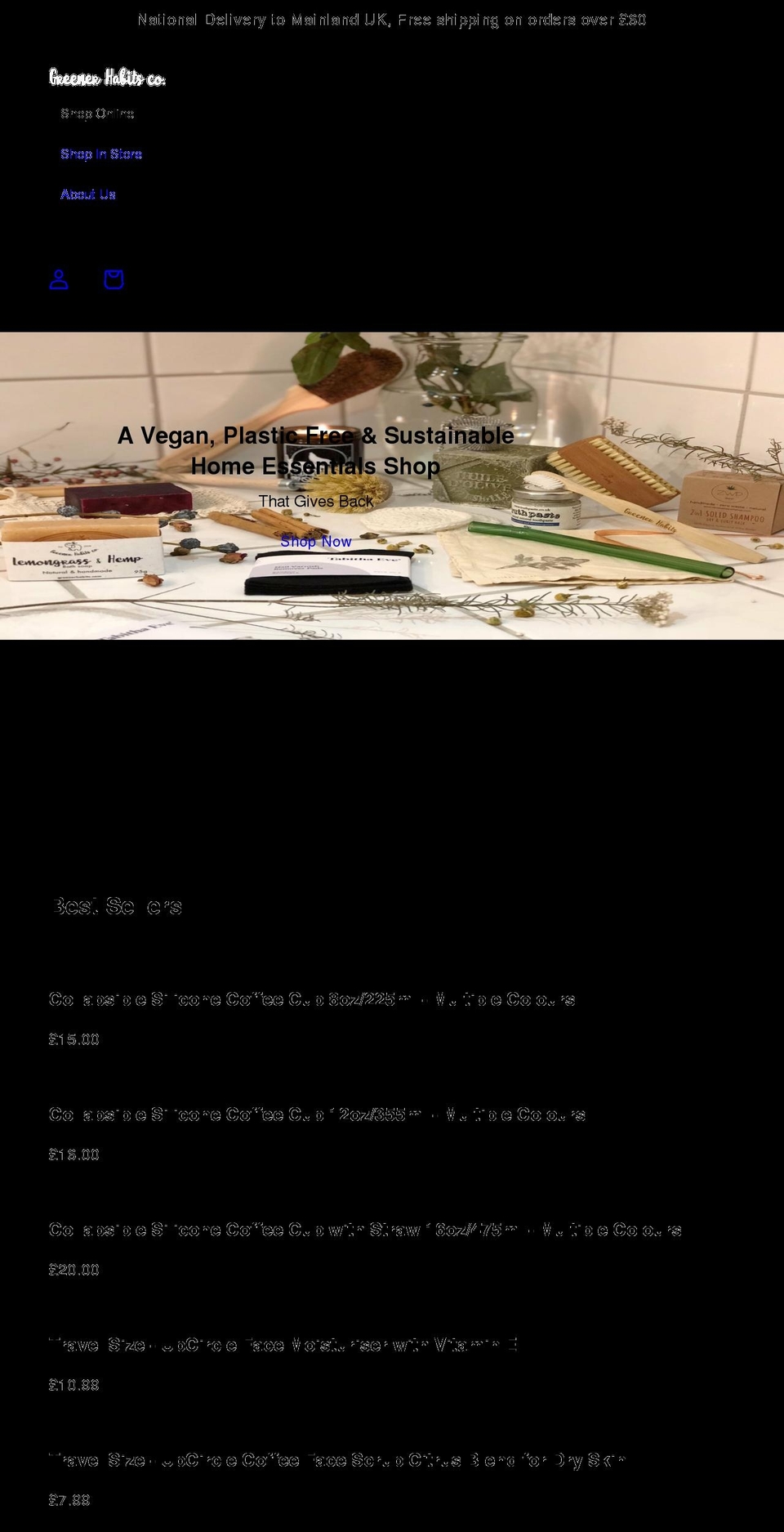 greenerhabits.com shopify website screenshot