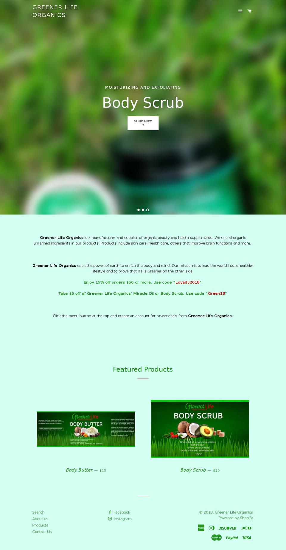 greenerlifeorganics.com — Shopify storefront screenshot