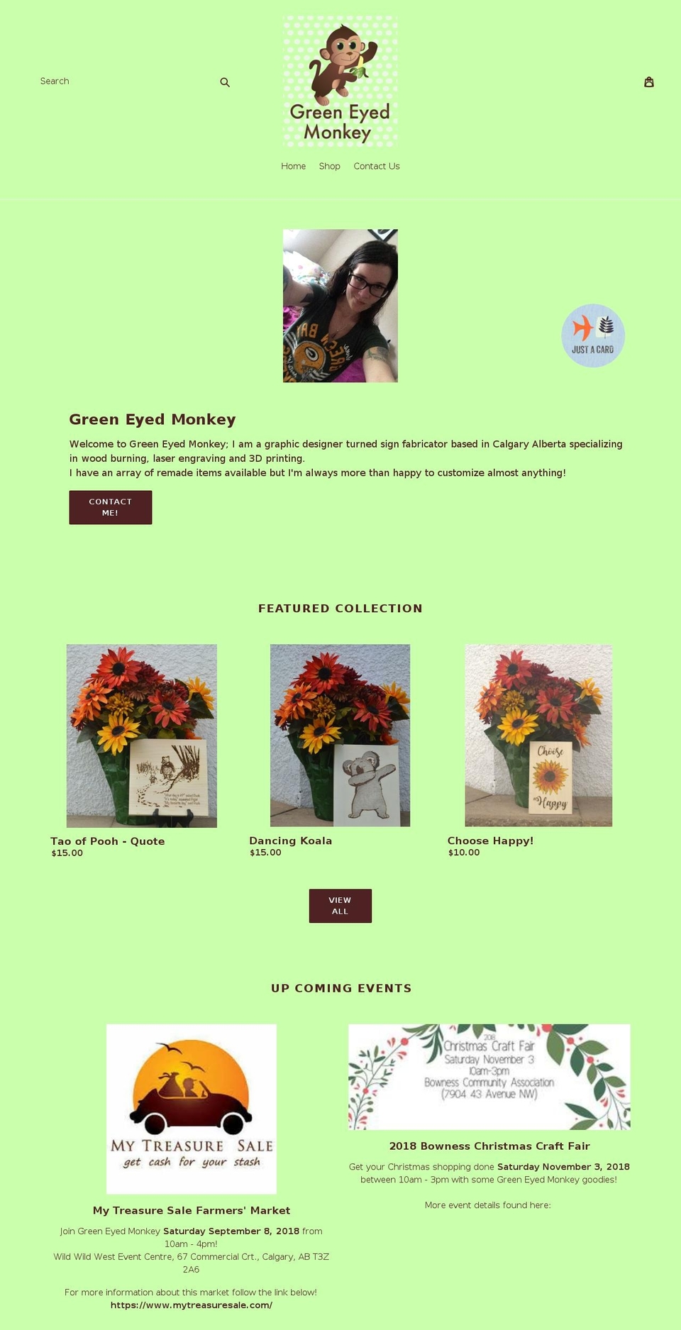 greeneyedmonkey.com — Shopify storefront screenshot
