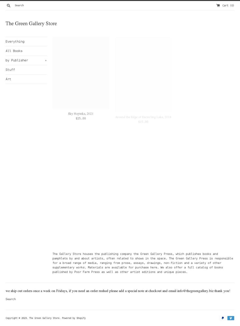 greengallerystore.com shopify website screenshot