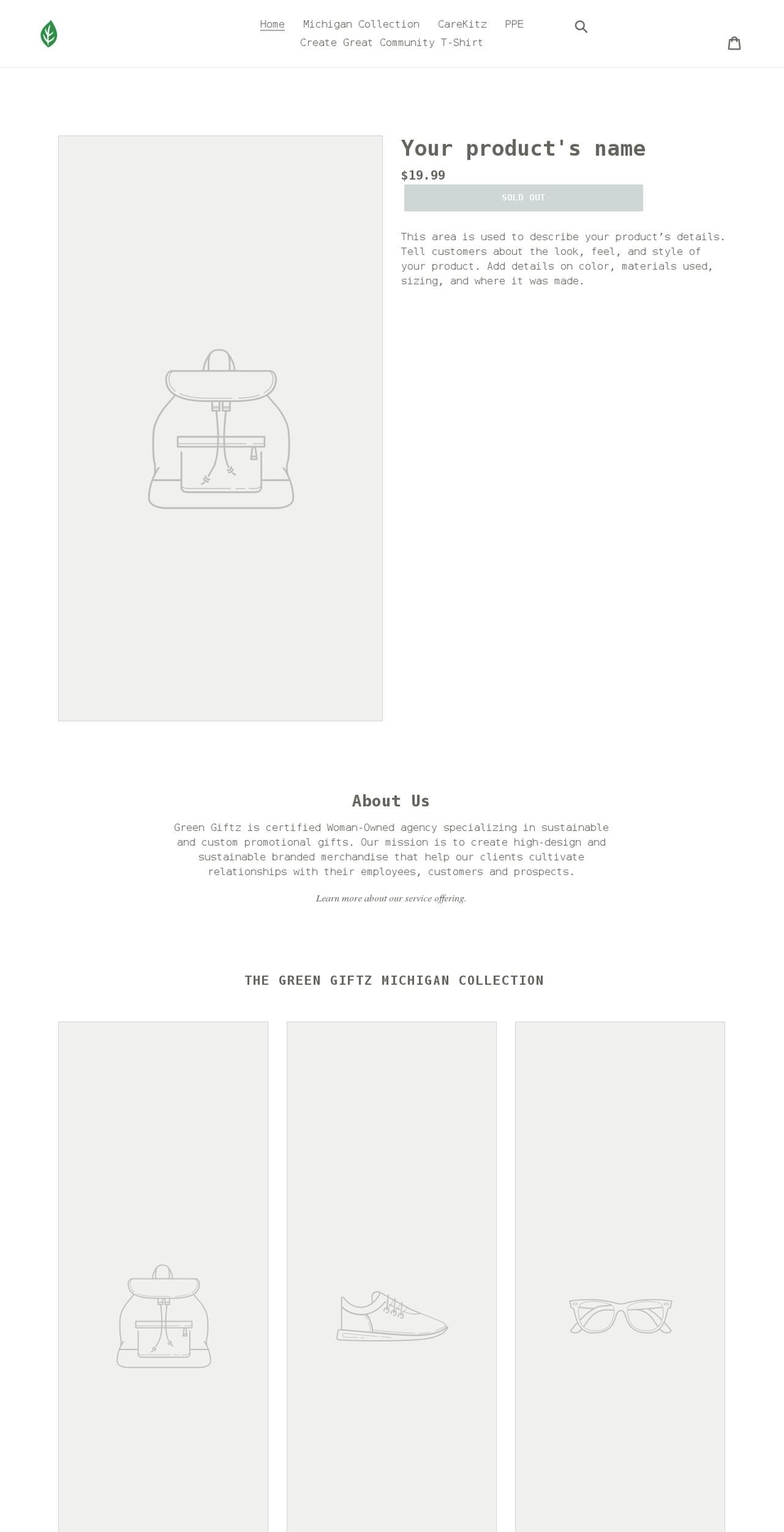 greengiftzshop.com shopify website screenshot