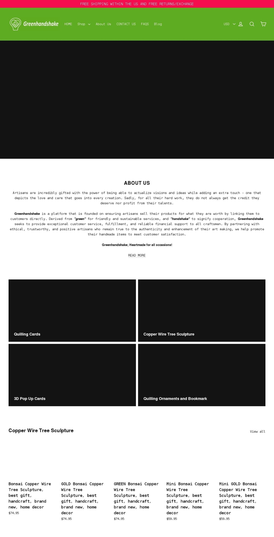 greenhandshakestore.com shopify website screenshot