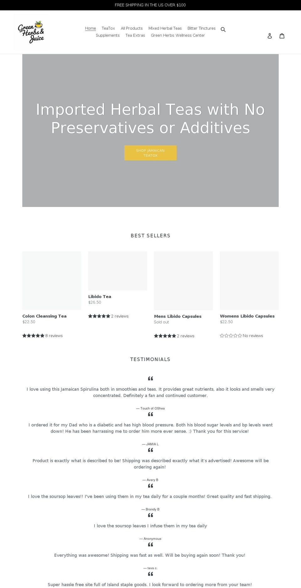 greenherbsandjuice.com shopify website screenshot
