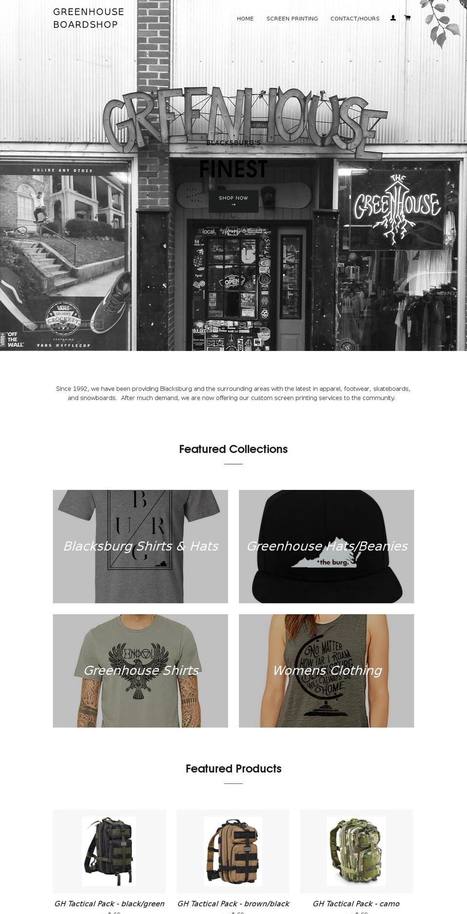 greenhouseboardshop.com shopify website screenshot