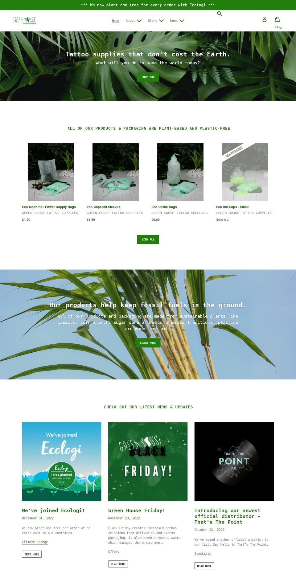 greenhousetattoosupplies.com shopify website screenshot
