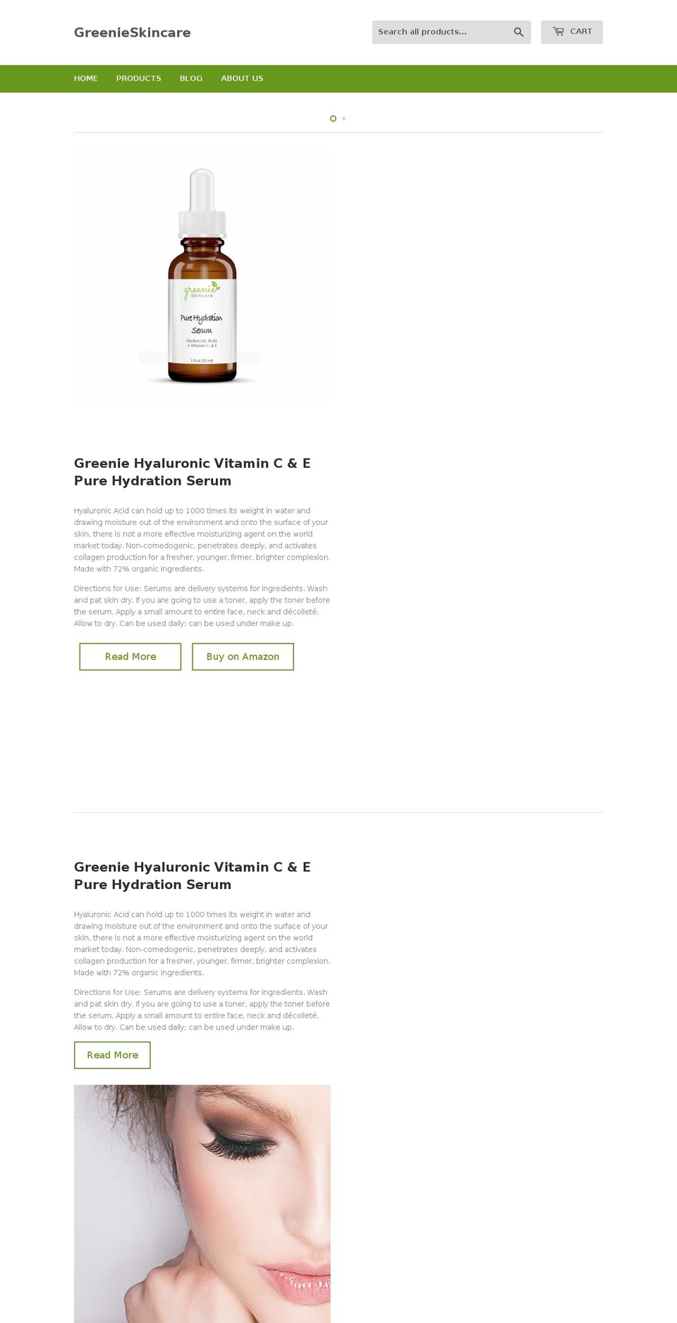 greenieskincare.com — Shopify storefront screenshot