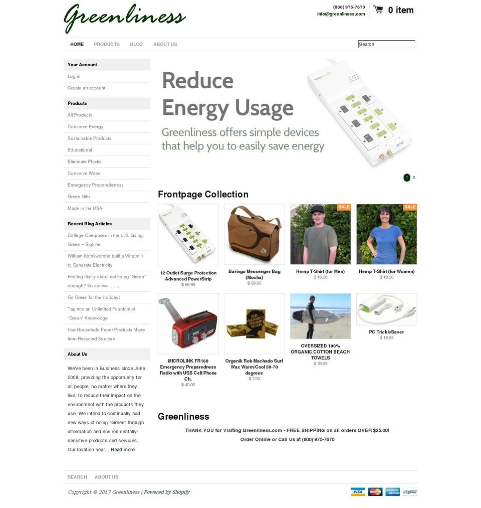 greeniness.com shopify website screenshot