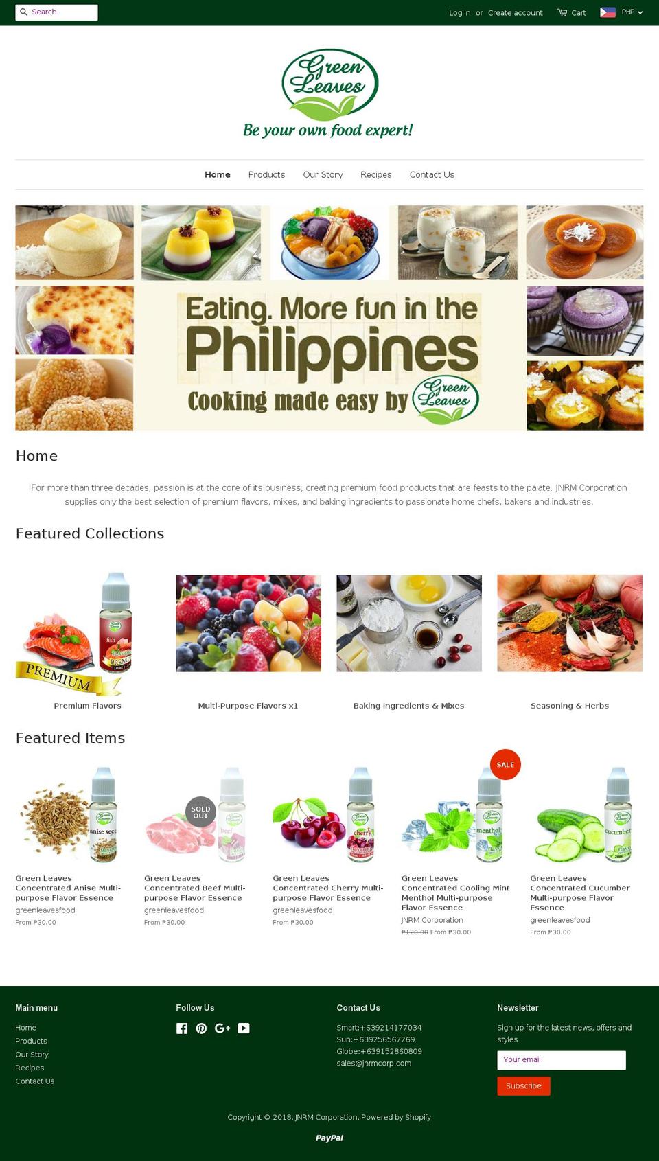 greenleavesfood.com shopify website screenshot