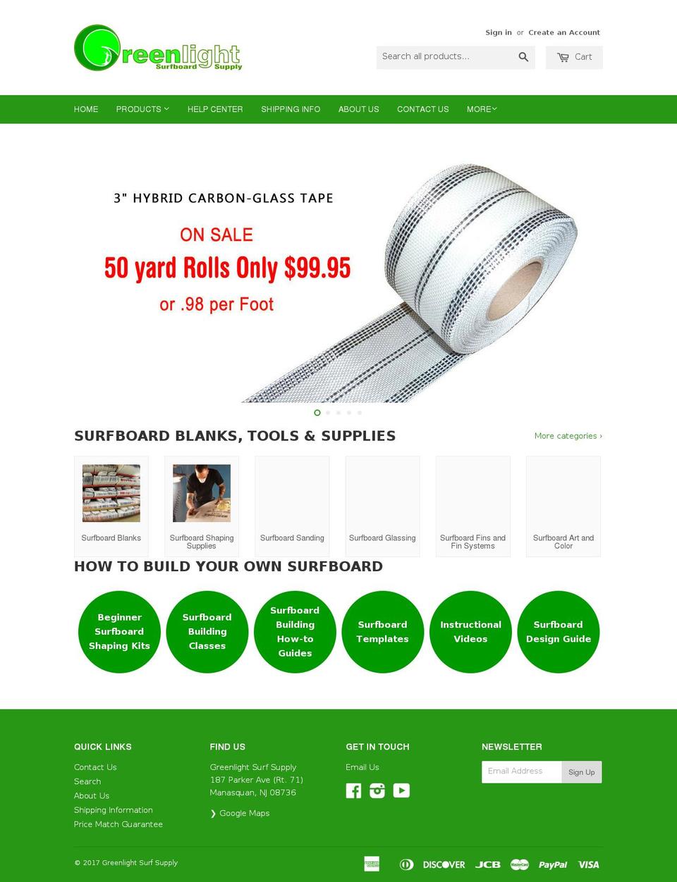 greenlightsurfsupply.com shopify website screenshot