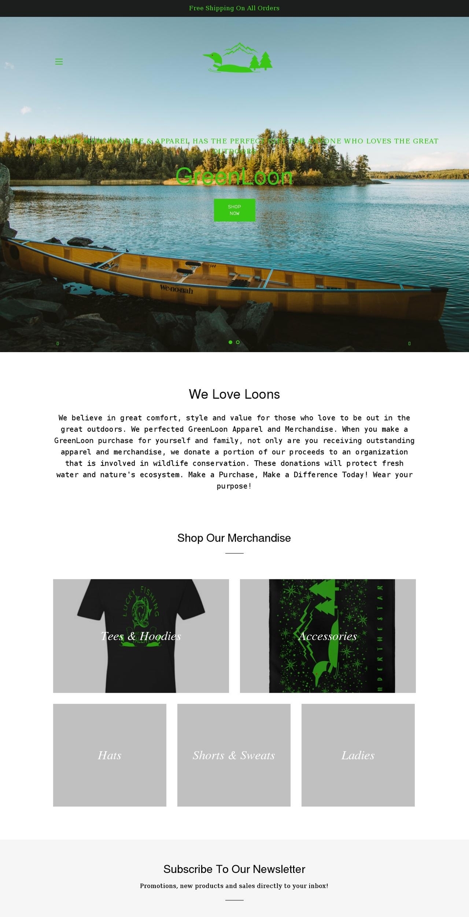 greenloonmerchandiseapparel.com shopify website screenshot