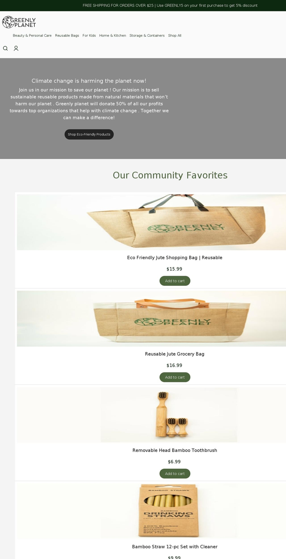 greenlyplanet.com shopify website screenshot