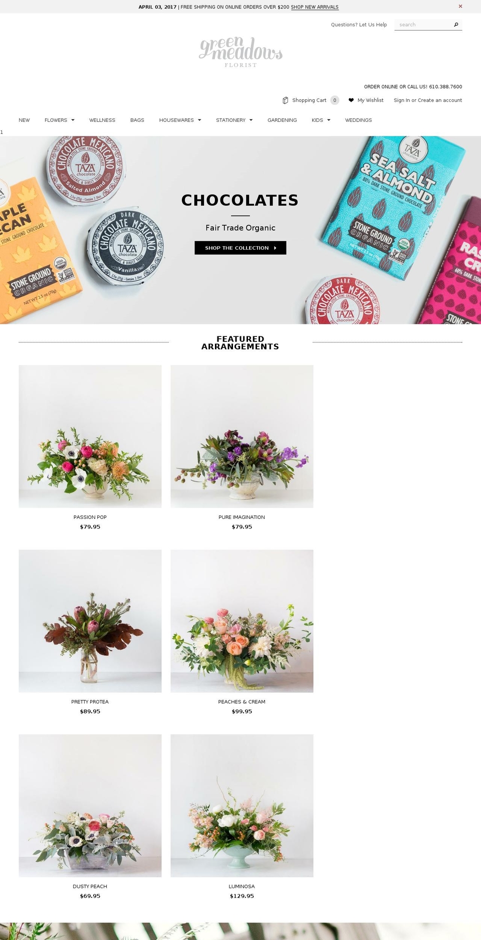 greenmeadowsflorist.com shopify website screenshot