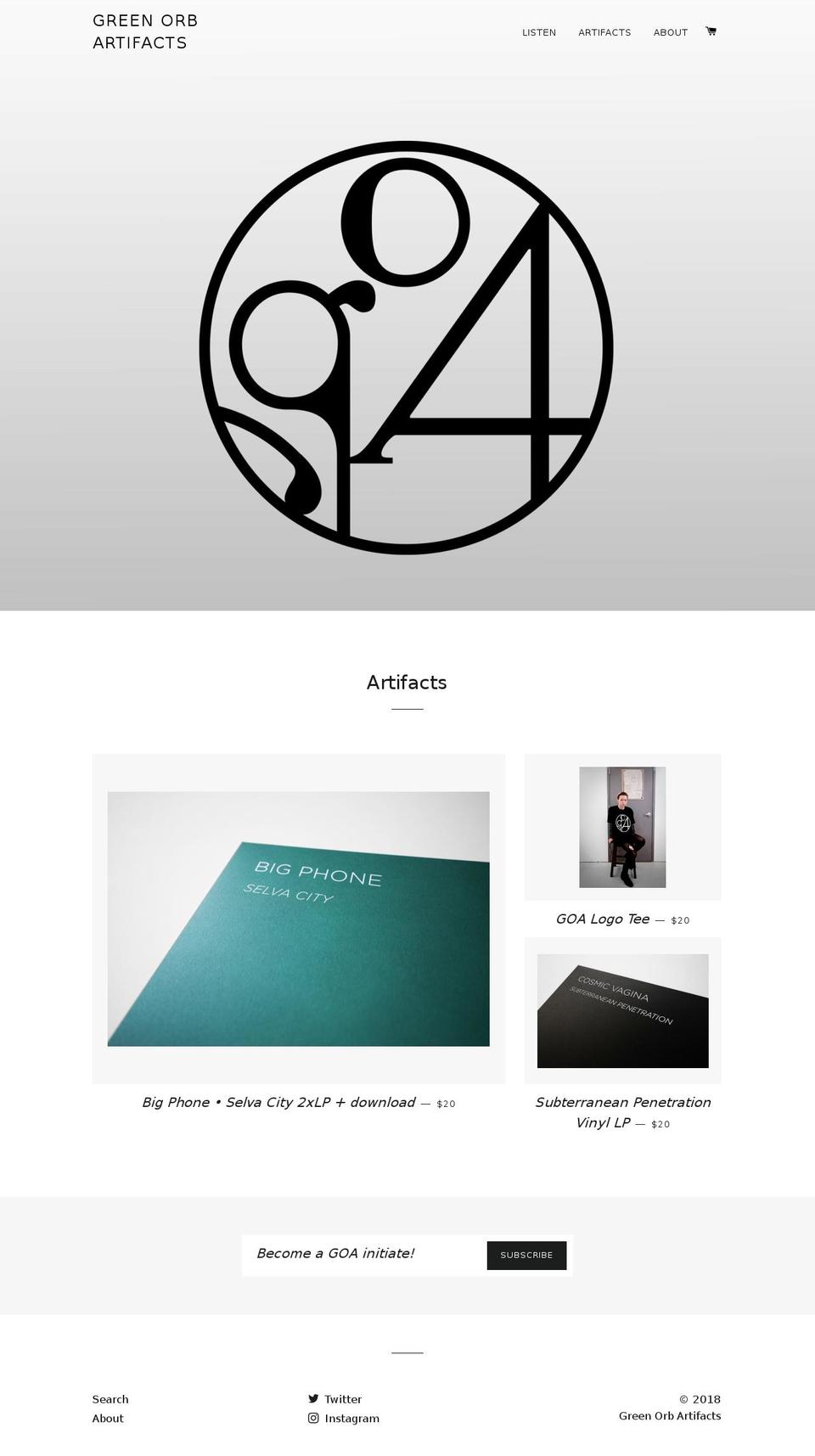 greenorbartifacts.com — Shopify storefront screenshot