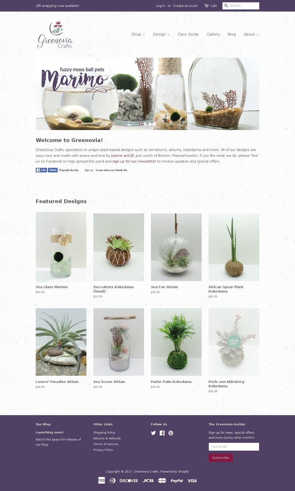 greenoviacrafts.com shopify website screenshot