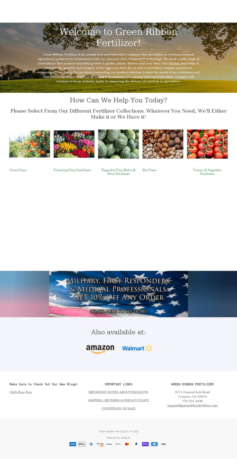 greenribbonfertilizer.com shopify website screenshot