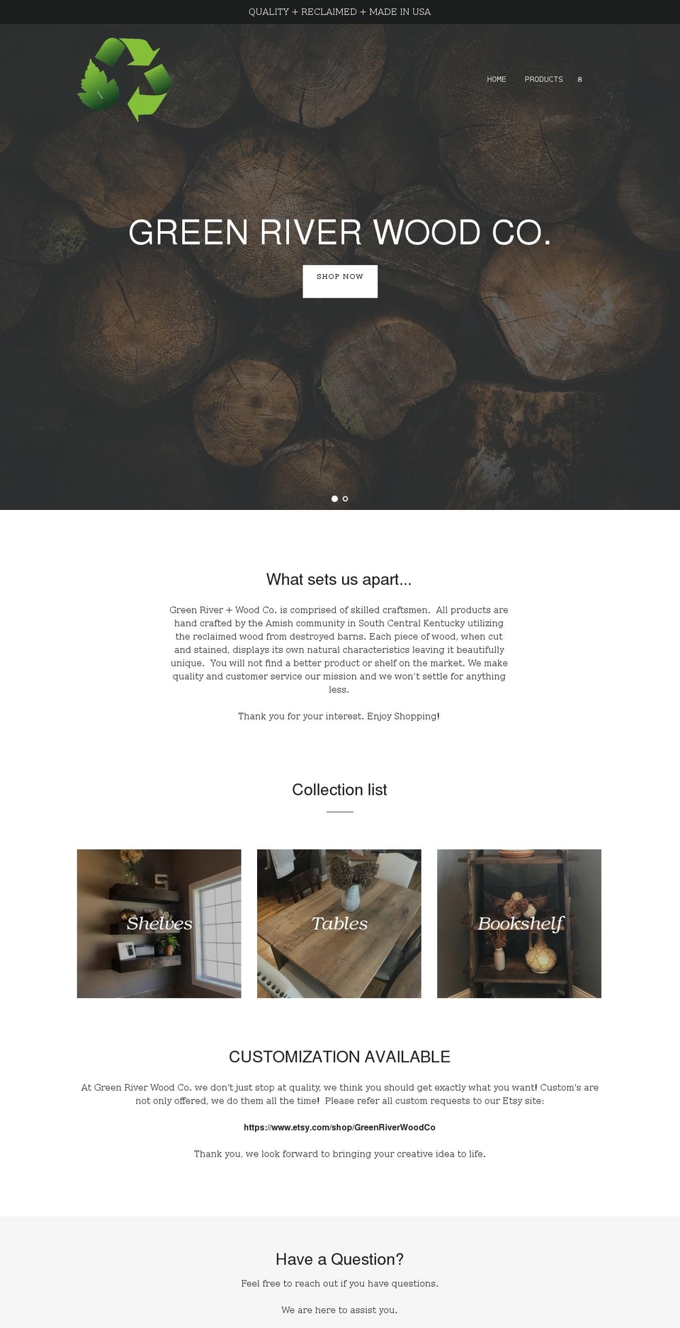 greenriverwoodco.com shopify website screenshot