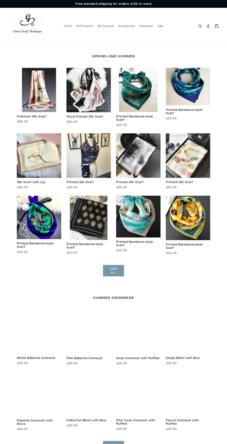 greenscarfboutique.com shopify website screenshot