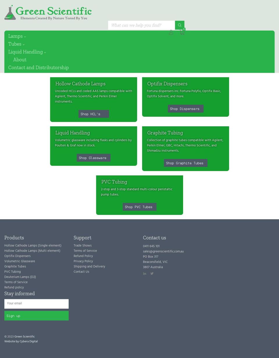 greenscientific.com.au shopify website screenshot