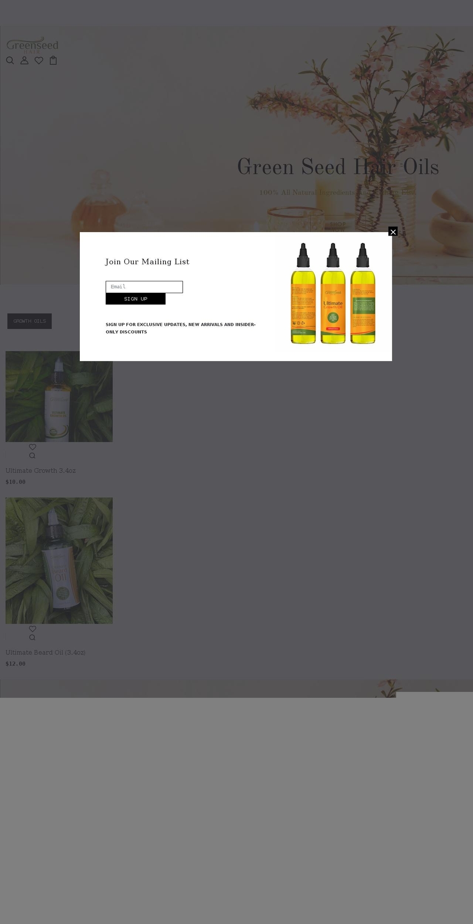 greenseedhair.com shopify website screenshot