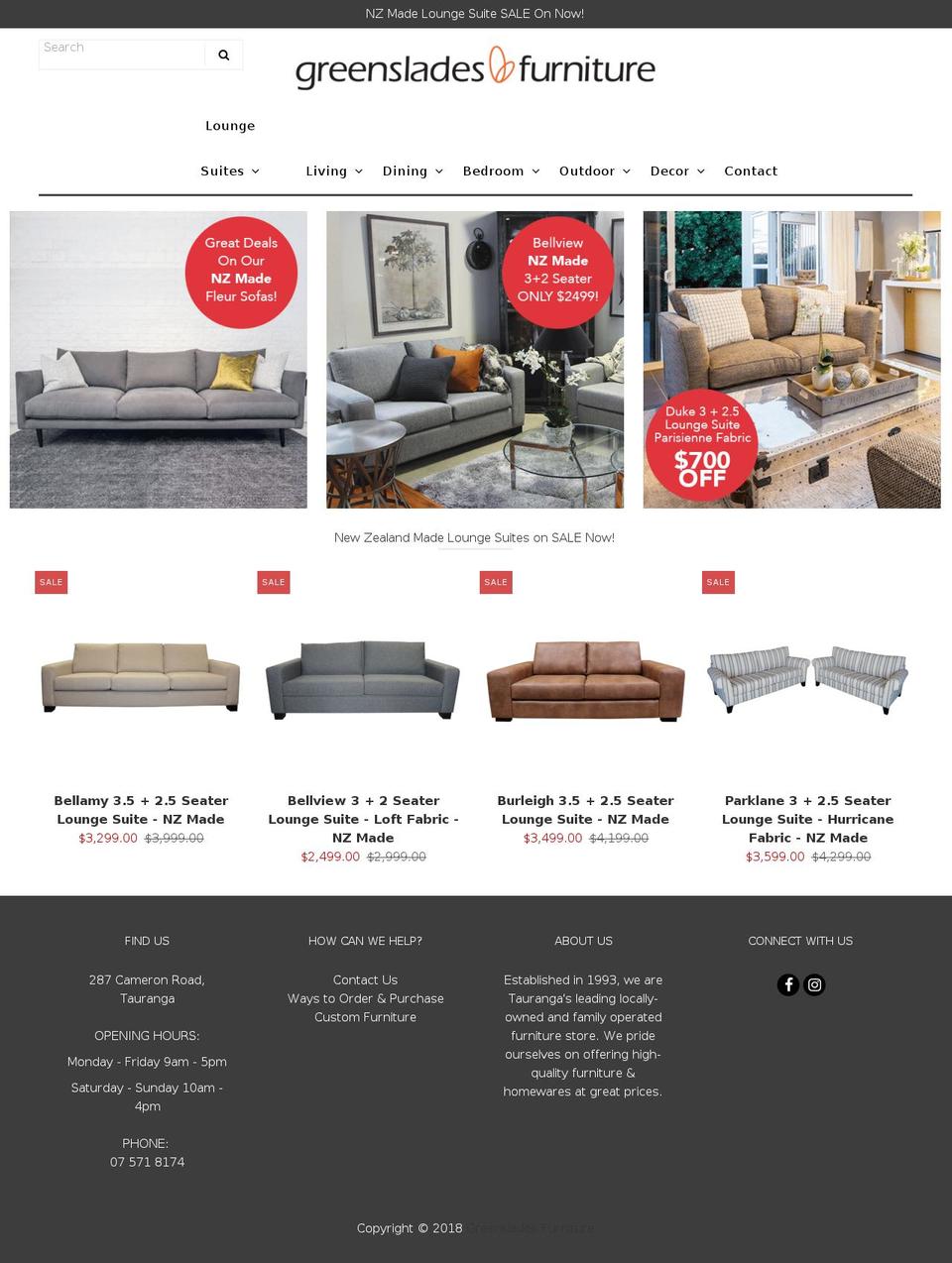 greensladesfurniture.co.nz shopify website screenshot