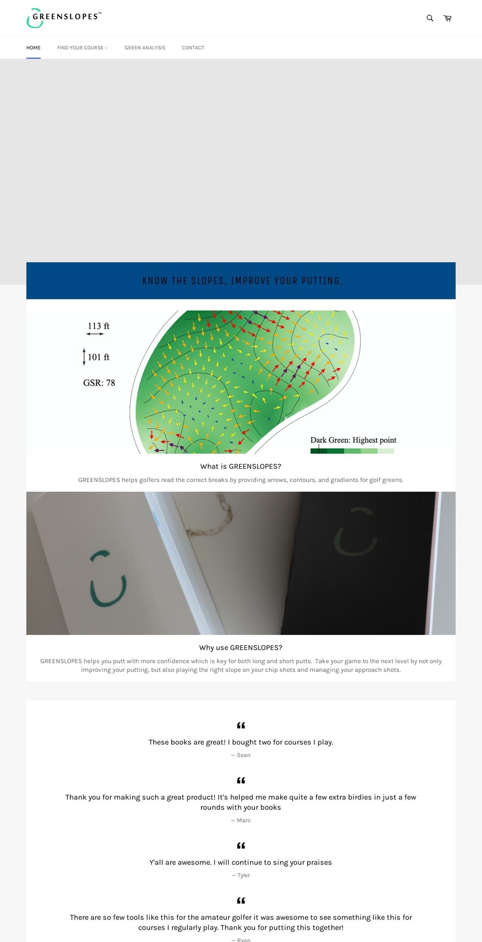 greenslopesgolf.com — Shopify storefront screenshot