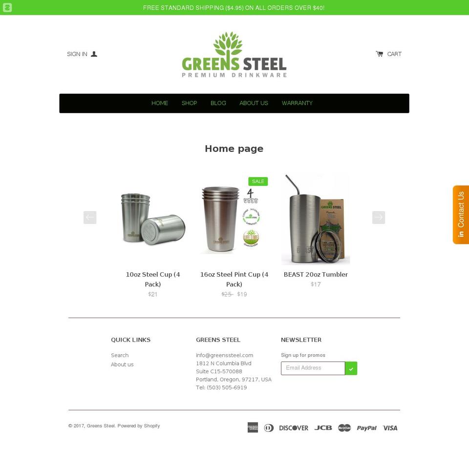 greenssteel.com shopify website screenshot