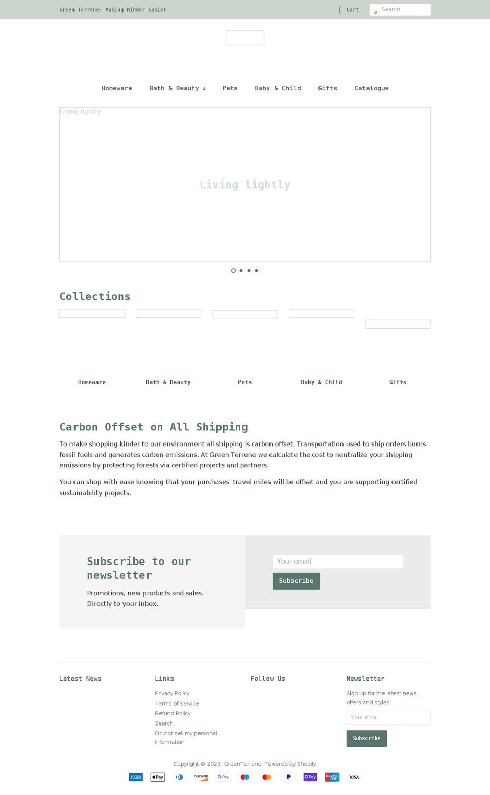 greenterrene.com shopify website screenshot