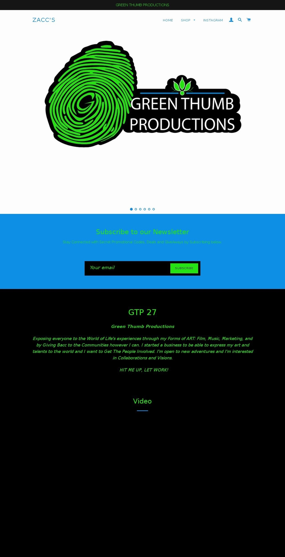 greenthumbproductions.com — Shopify storefront screenshot