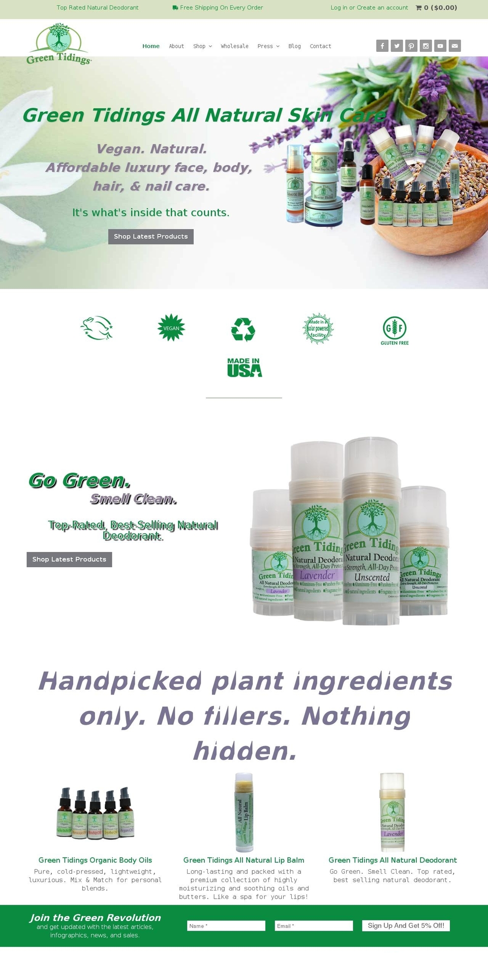 greentidings.com shopify website screenshot