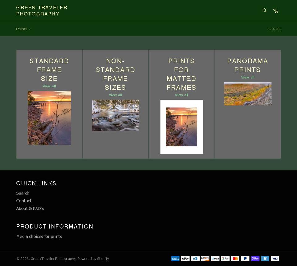 greentravelerphoto.com shopify website screenshot