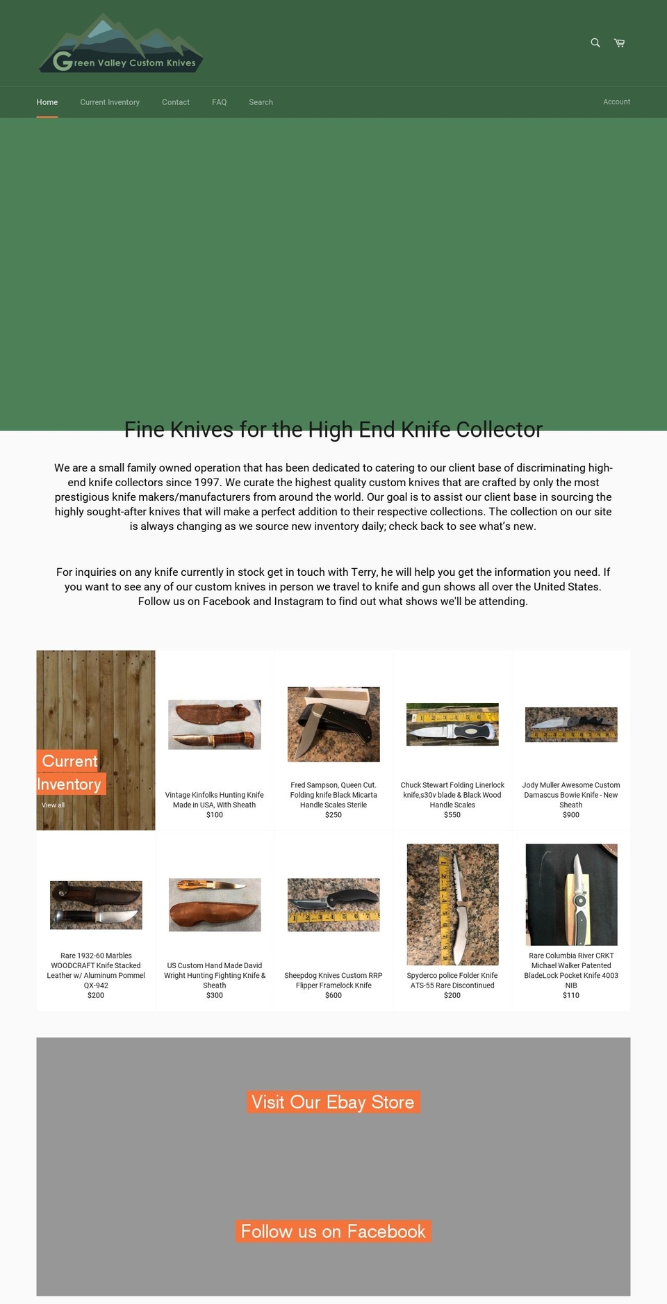 greenvalleycustomknives.com shopify website screenshot