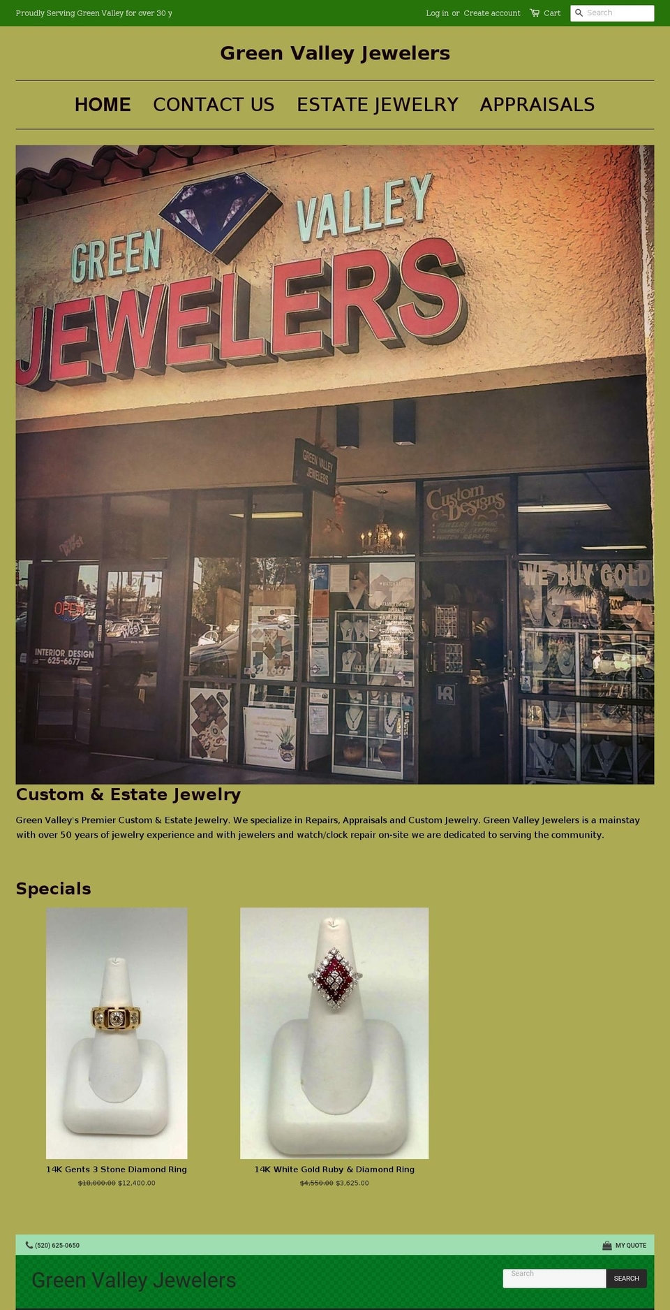 greenvalleyjewelers.com — Shopify storefront screenshot