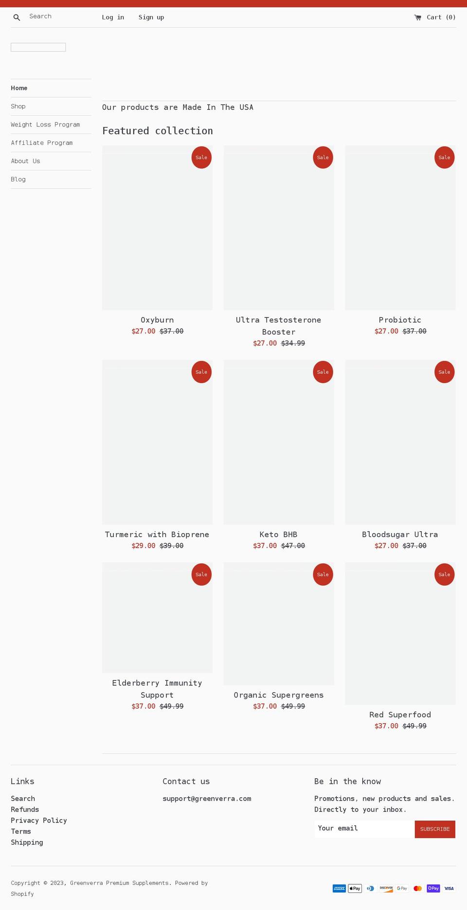 greenverra.com shopify website screenshot