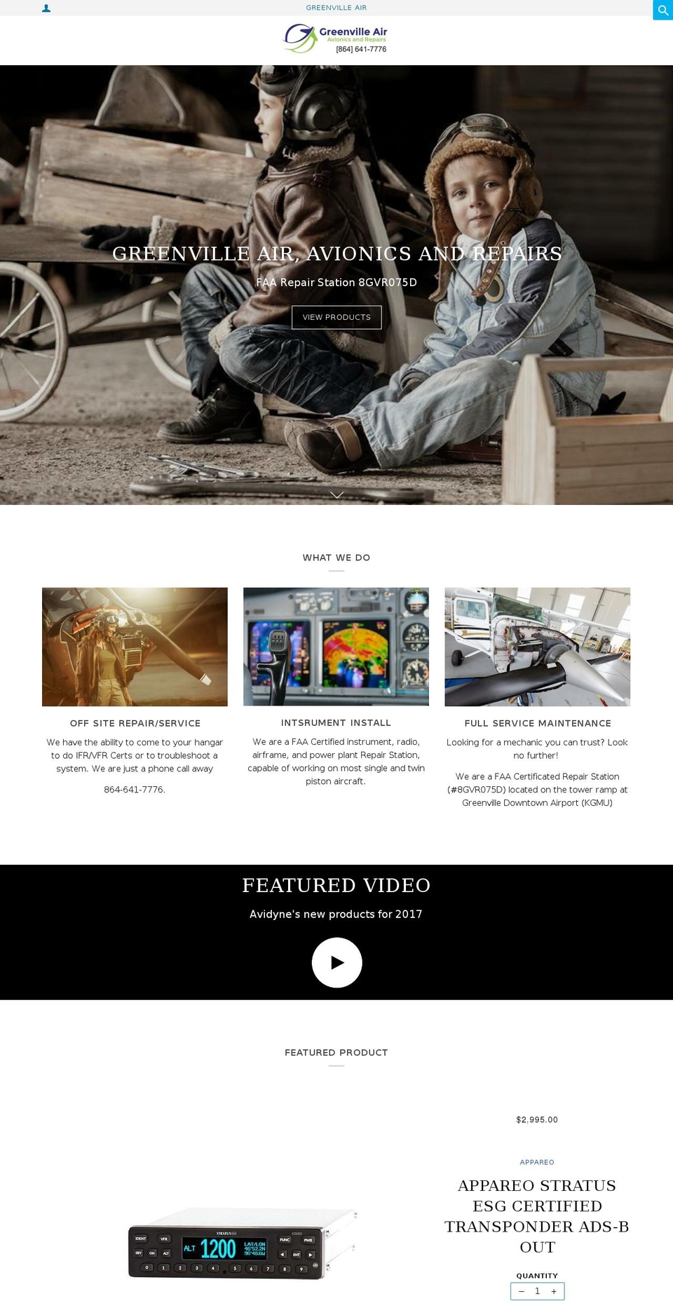 greenvilleair.com — Shopify storefront screenshot