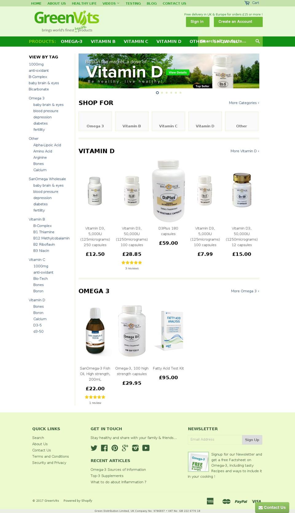 greenvits.eu shopify website screenshot