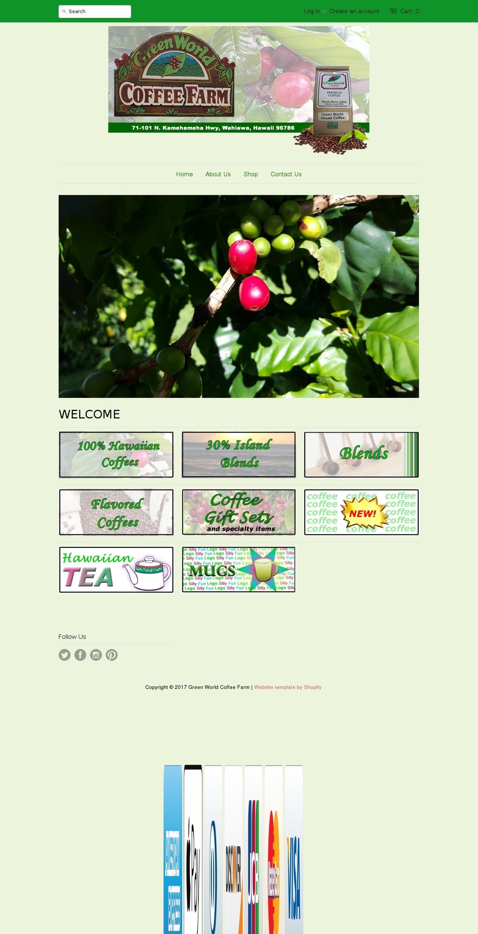 greenworldcoffeefarm.com shopify website screenshot