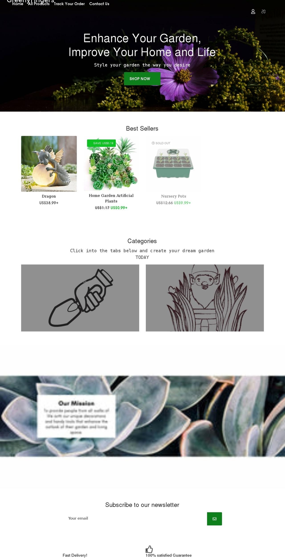greenyfingers.com shopify website screenshot