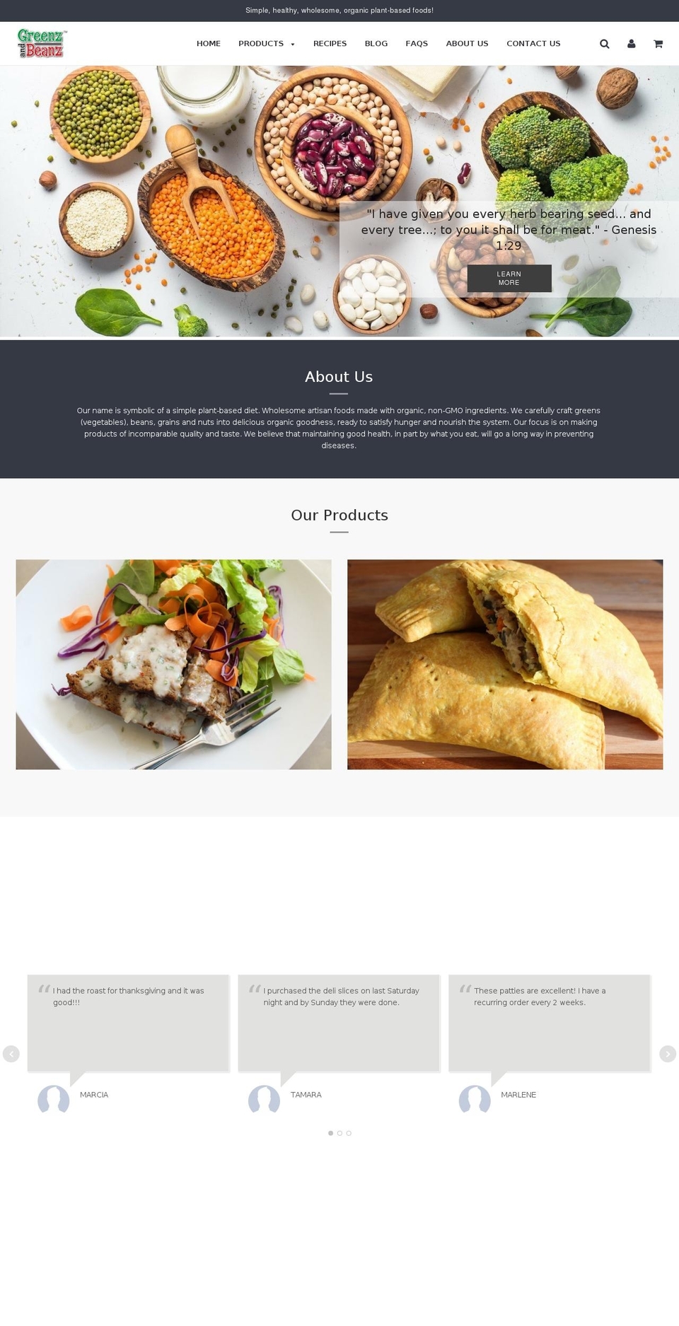 greenzandbeanz.com — Shopify storefront screenshot