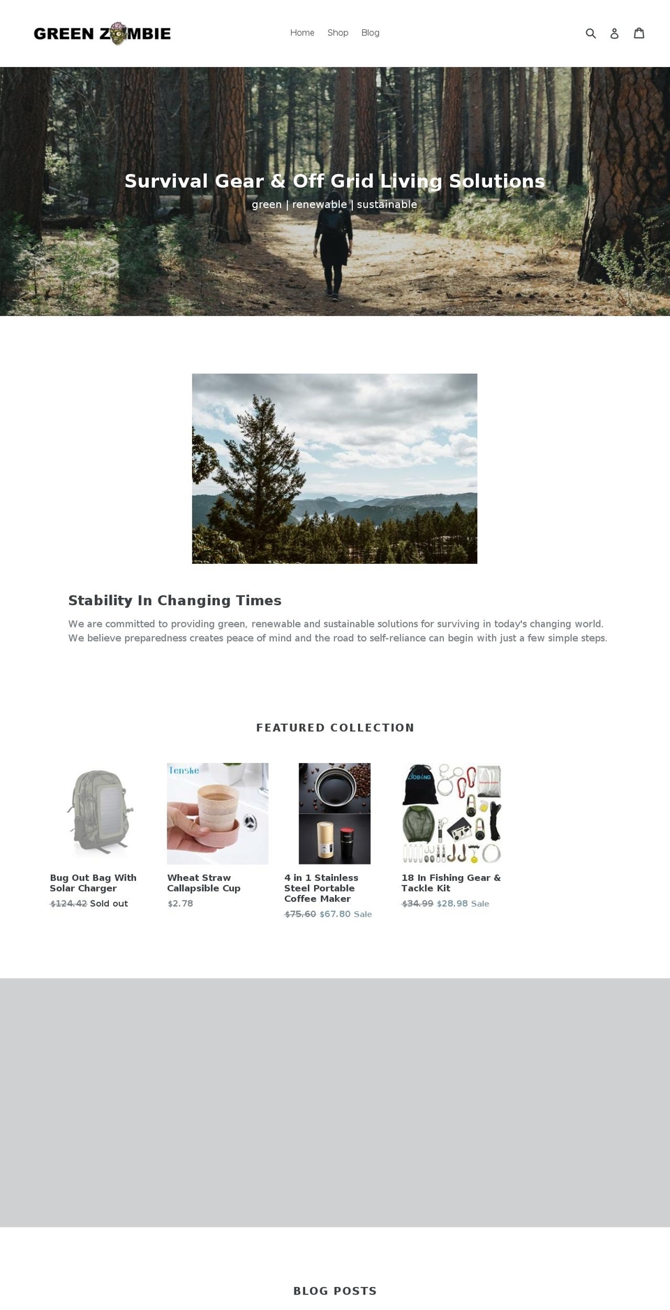 greenzombiesurvival.com shopify website screenshot