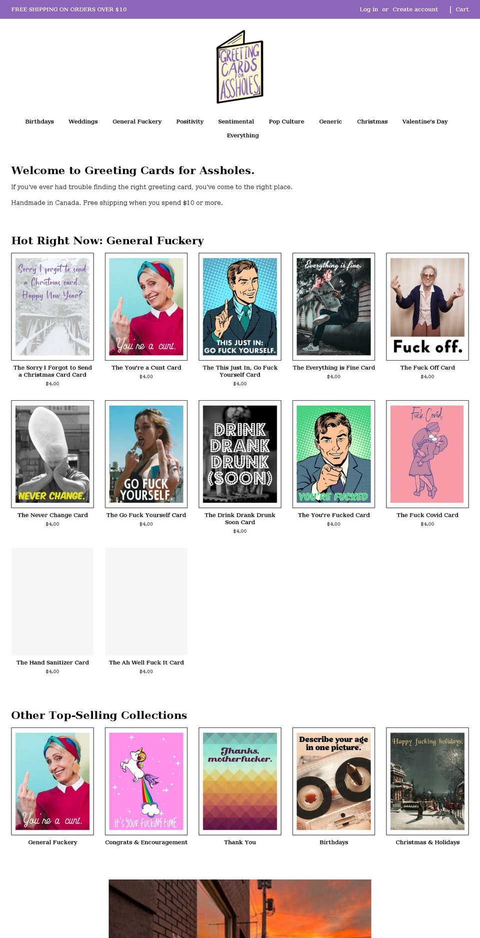 greetingcardsforassholes.com shopify website screenshot
