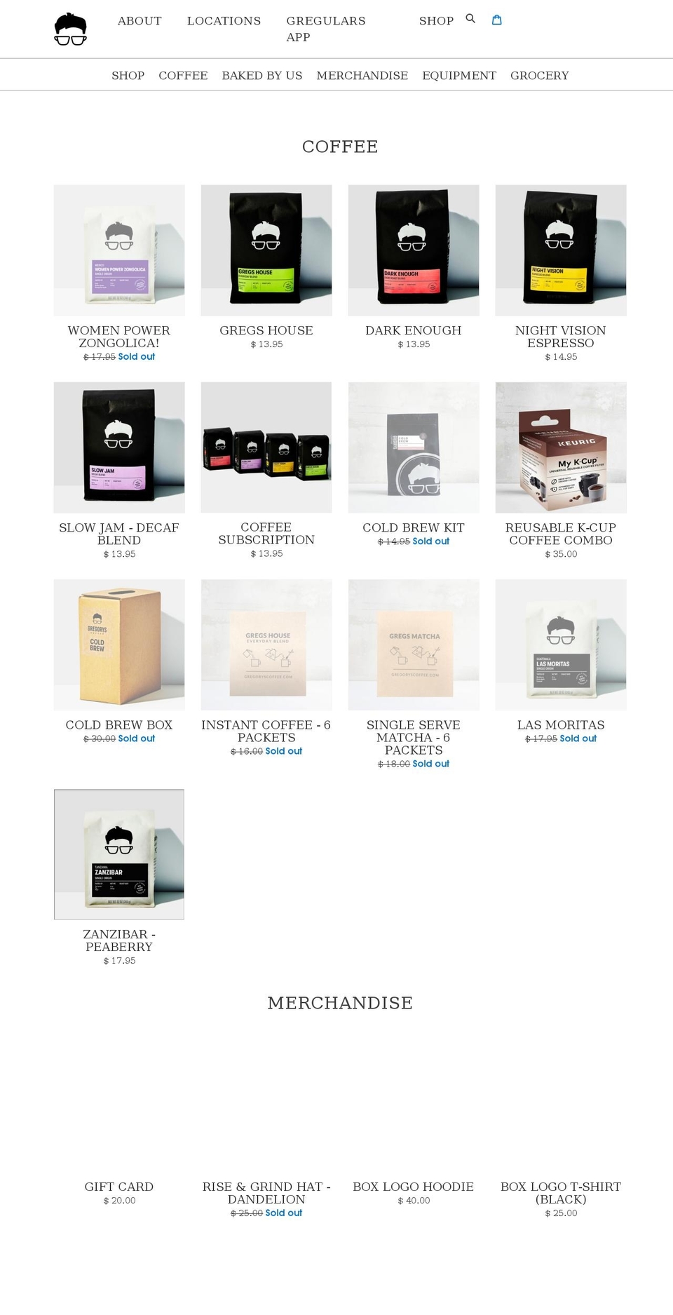 gregorys-coffee.myshopify.com shopify website screenshot