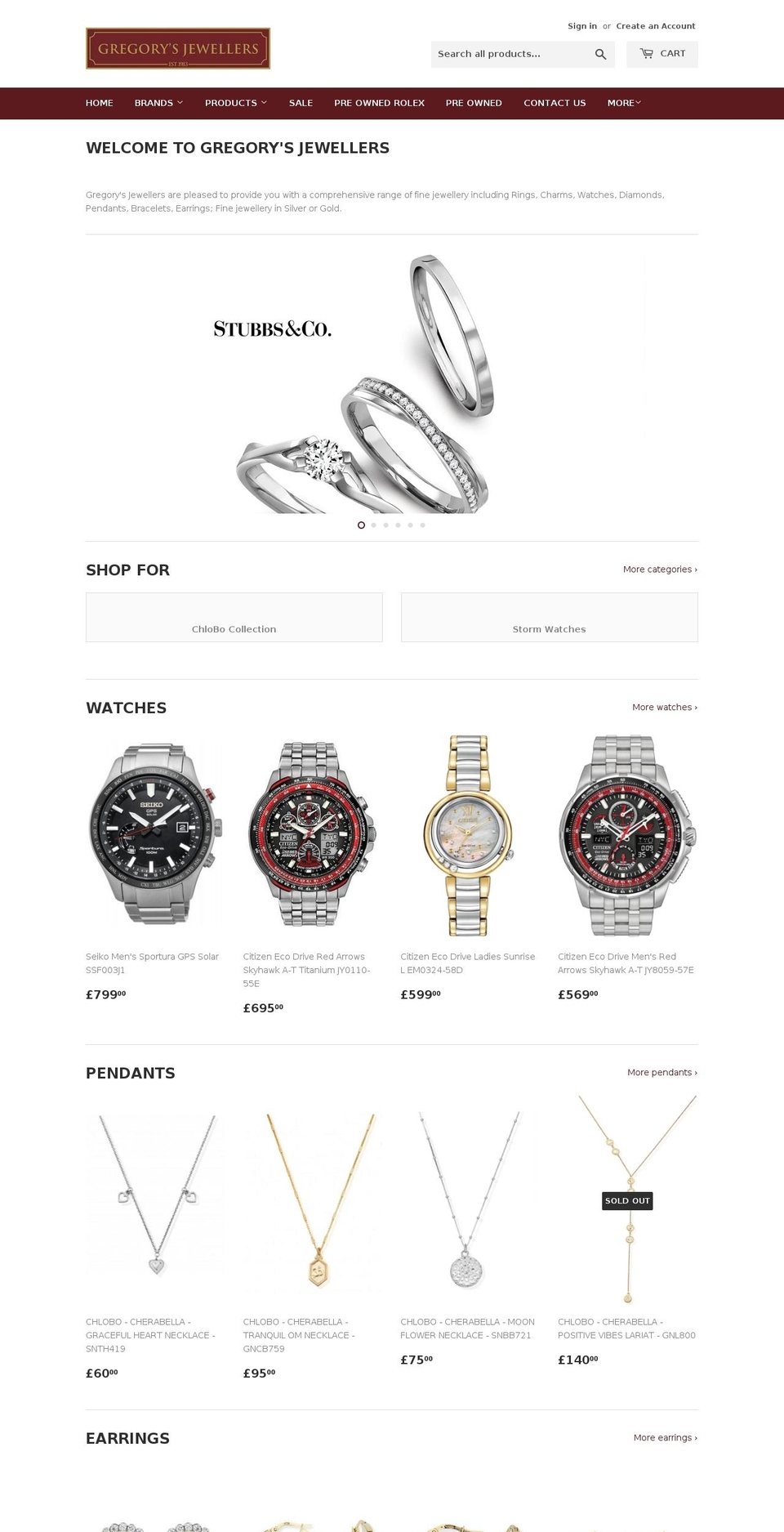 gregorysjewellers.co.uk shopify website screenshot