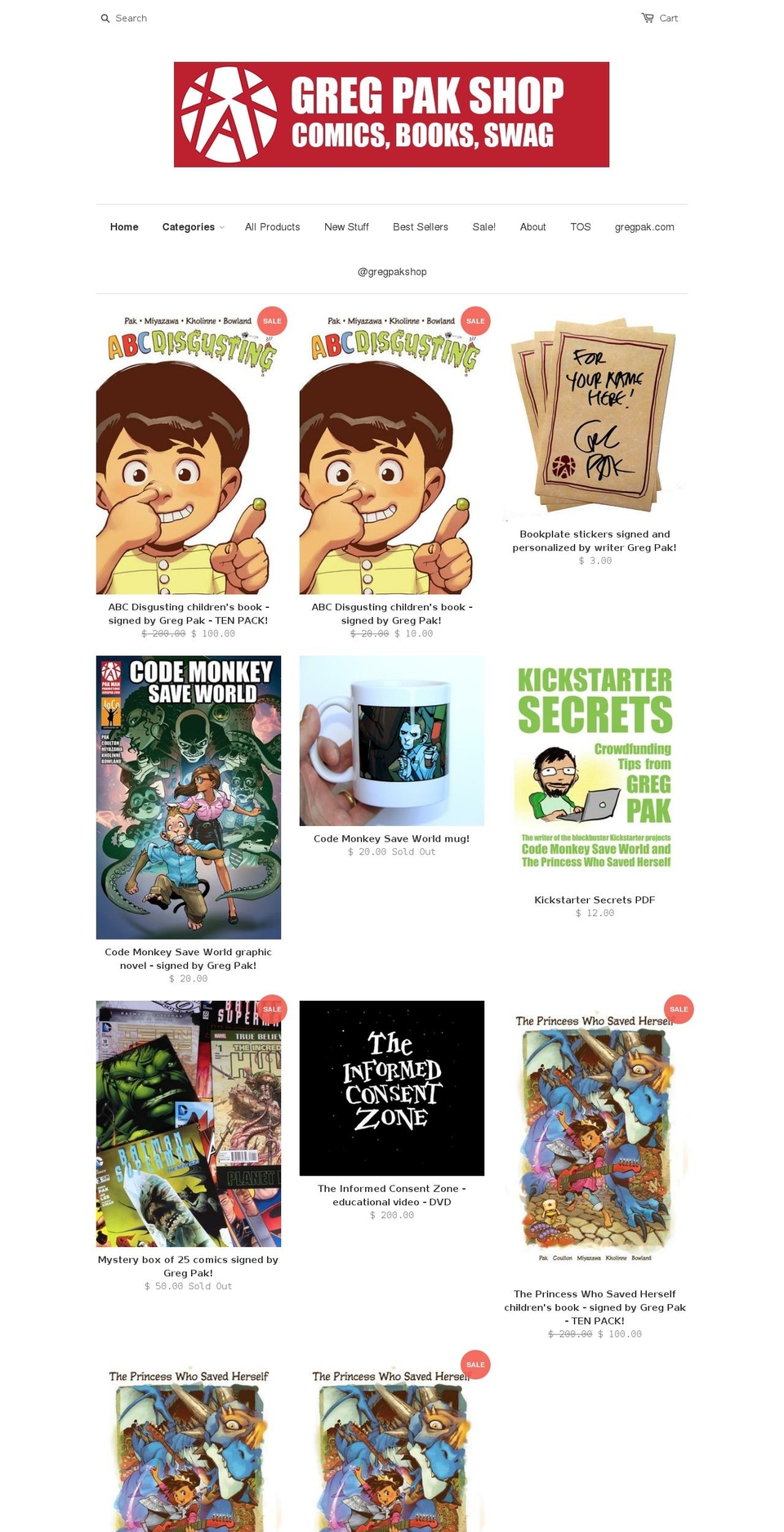 gregpakshop.com shopify website screenshot