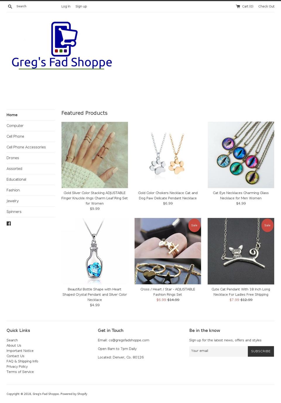 gregsfadshoppe.com — Shopify storefront screenshot